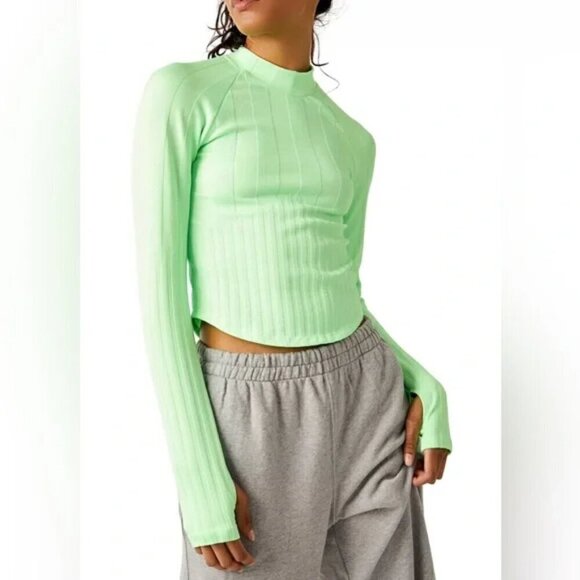 NWT Free People Movement Offside Layer Mock Neck Top in Lime Zest - Picture 7 of 7